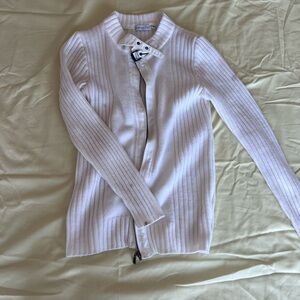 White Ribbed Zip-Up Cardigan